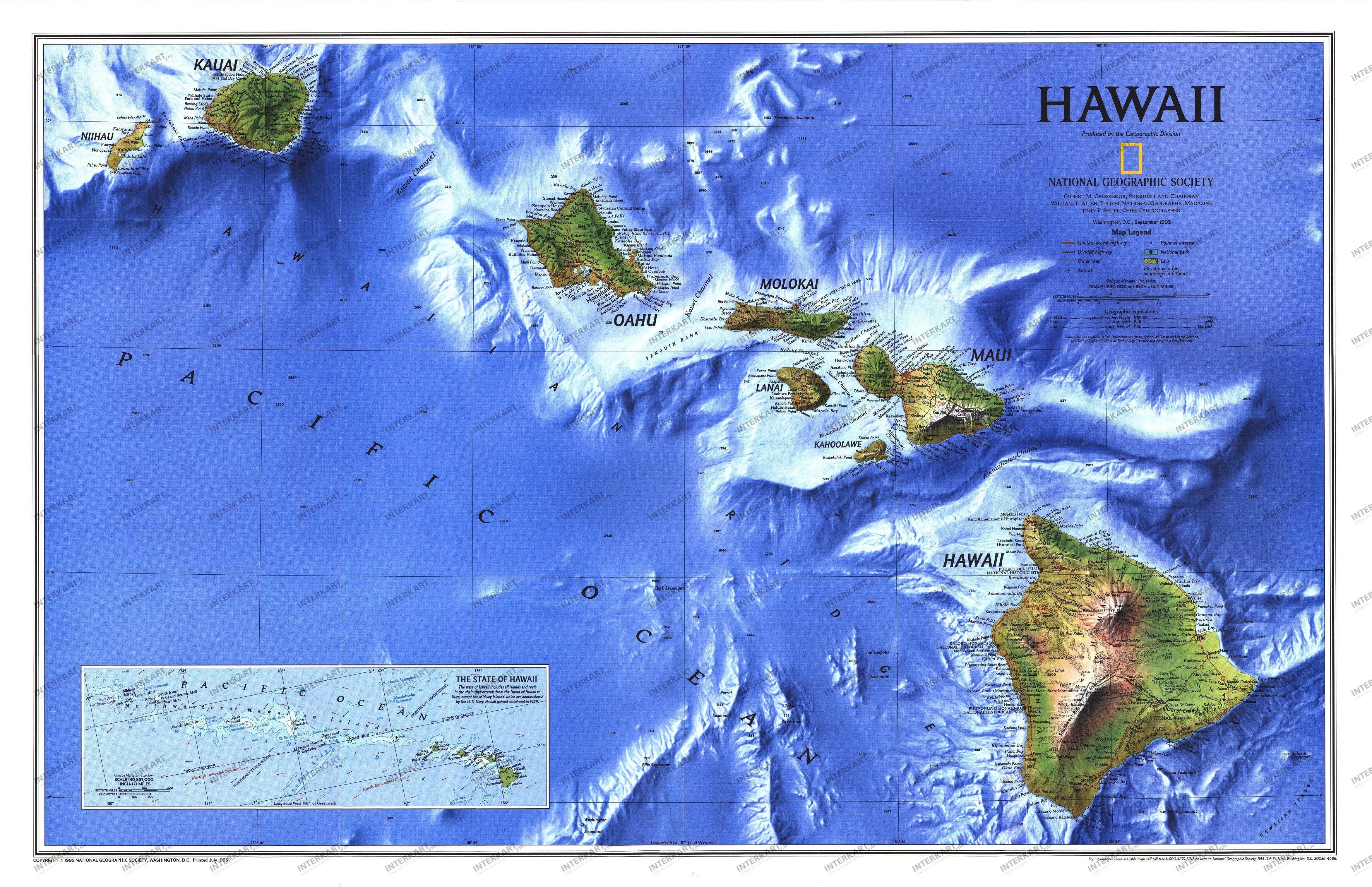 1995 Hawaii Map from National Geographic