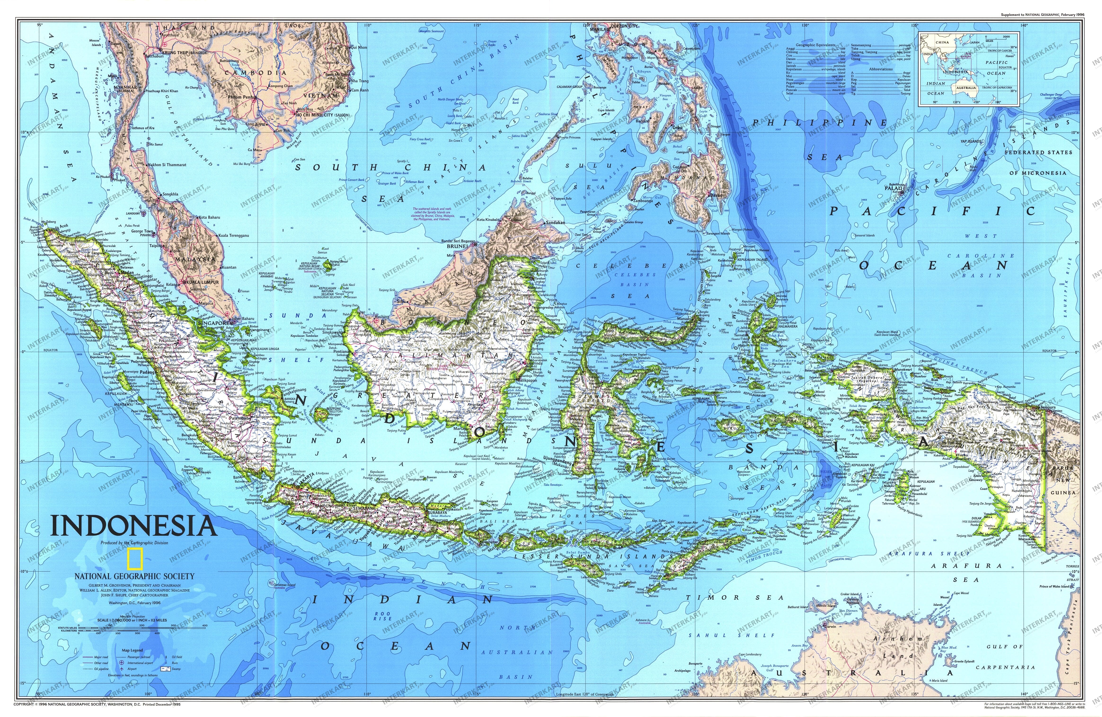 1996 Indonesia Map Side 1 from National Geographic