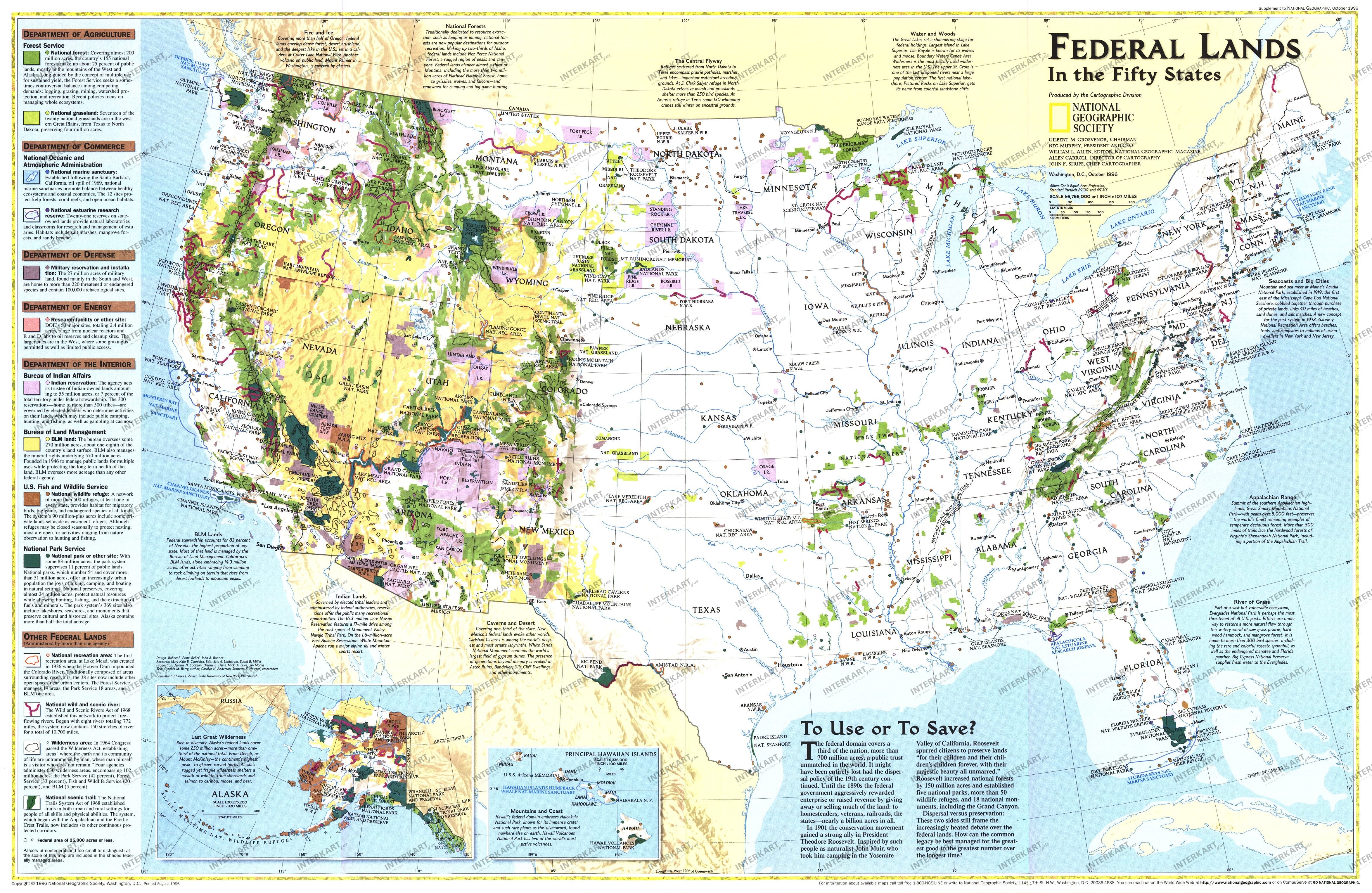 1996 United States Federal Lands Map 79 x 51cm