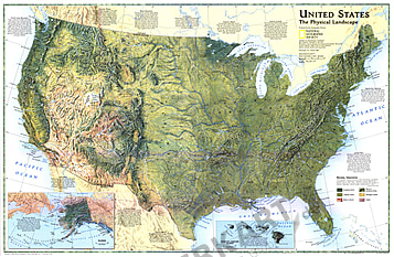 1996 Physikalische Landschaftskarte der USA 79 x 51cm
