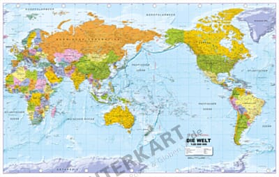 Weltkarten - Pazifik zentriert in deutsch